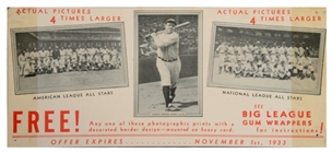Rare advertising Sign for the 1933-34 R309-1 Goudey Premiums featuring Babe Ruth
